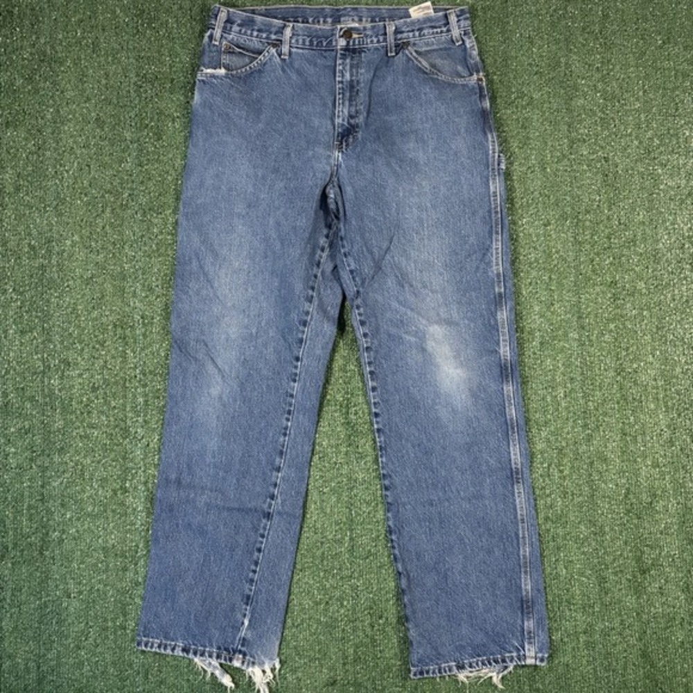 Dickies Carpenter Jeans Mens 36x34 Blue‎ Denim Good Distressed Utility Workwear